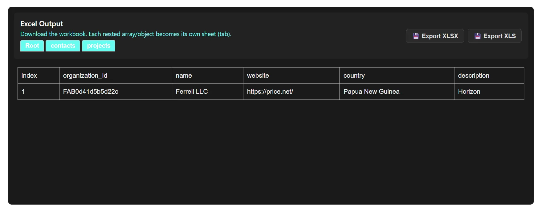 Excel File Output Example